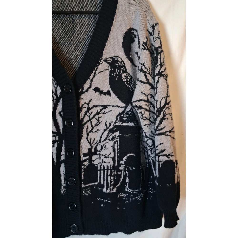 ROMWE Gothic Horror Print Loose Fit Color Block Cardigan, 1XL - Picture 2 of 8